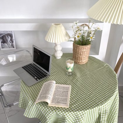 Tablecloth Plaid Cotton Linen Dust Proof Coffee, Green