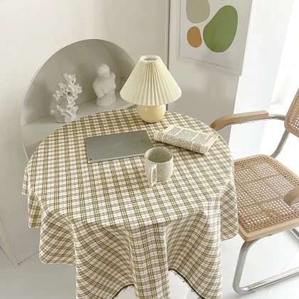 Tablecloth Plaid Cotton Linen Dust Proof Coffee